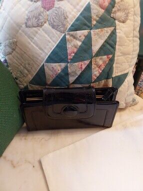 Nordstrom Black Patent Leather Wallet, Y2K Kiss-lock Clutch, Dustbag